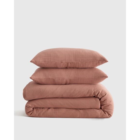 Quince Organic Airy Gauze Duvet Cover Set Clay Bedding Twin - Picture 1 of 3